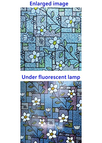 Duofire Stained Glass Window Film Color Flower Pattern Privacy Window Film Decorative Glass Film No Glue Anti-Uv Window Sticker Non Adhesive For Bedroom Living Room 23.6In. X 78.7In. Dp003-1 #TOP6
