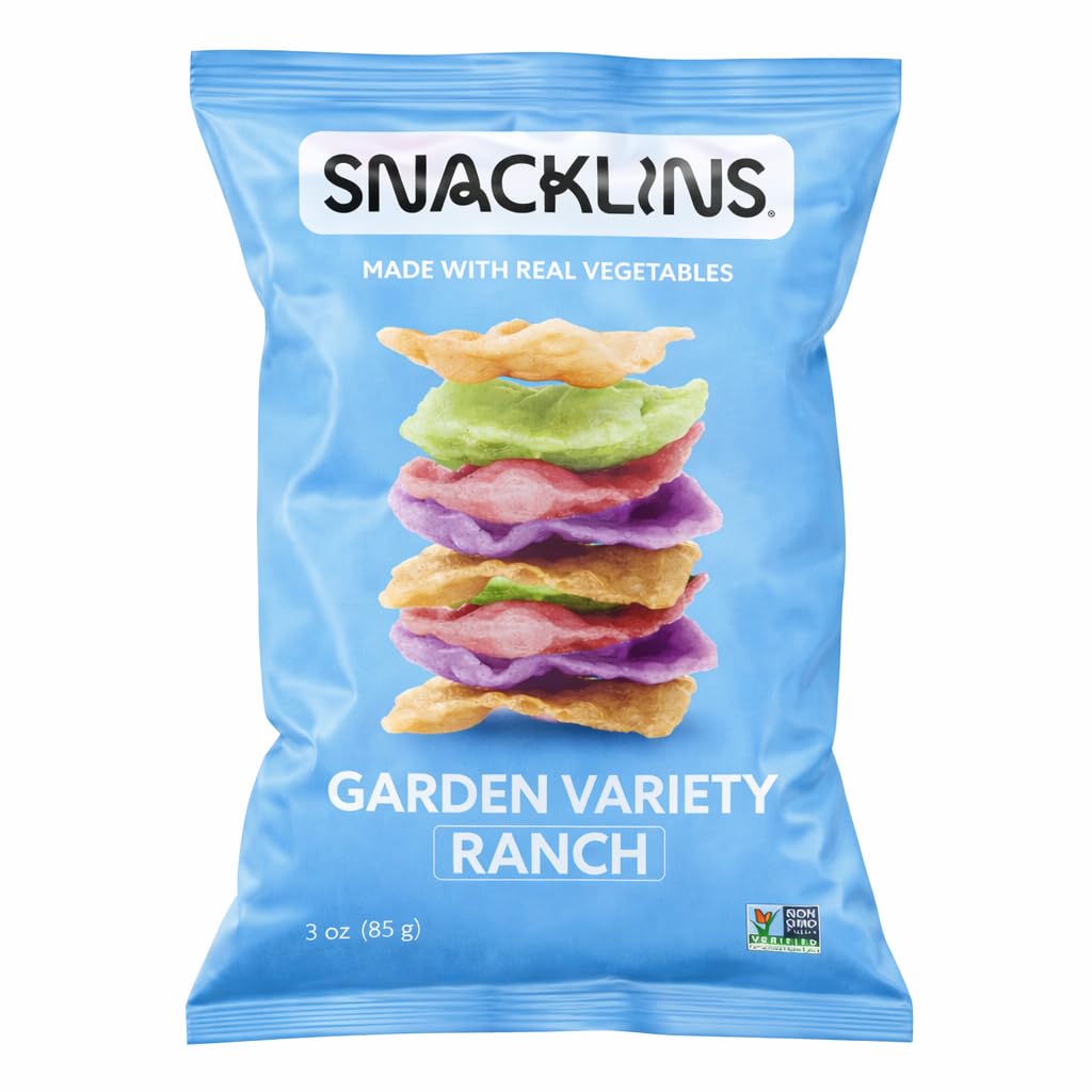 SNACKLINS Plant Based Crisps - Garden Variety Ranch - Vegan Healthy Snacks - Gluten Free, Grain Free, 100% Kosher For Passover, Low Calorie - Puffed Snack - 3oz Bag (Case of 6)