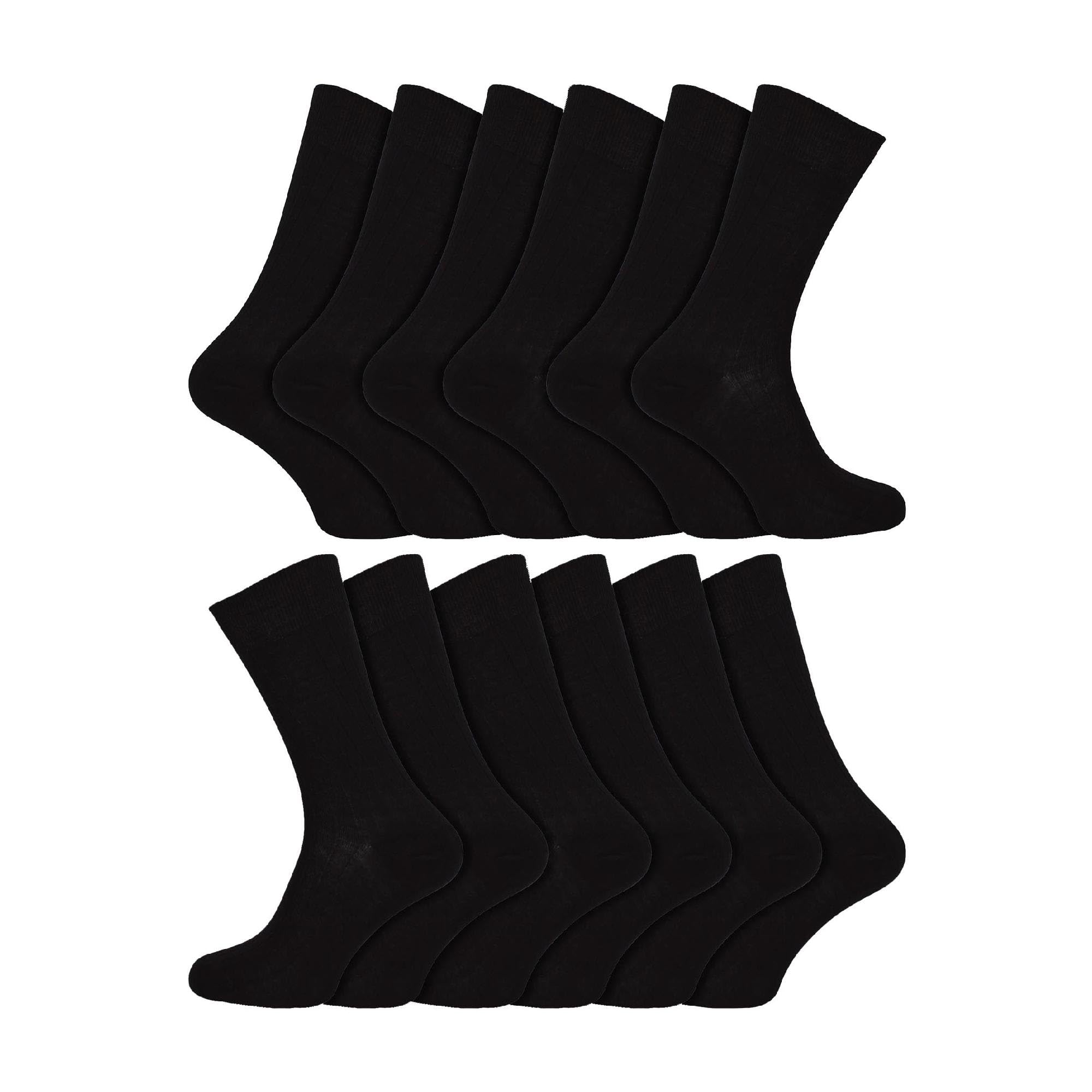 Sock Snob Men's Black 12 Pair 100% Egyptian Cotton Ribbed Seamless Socks