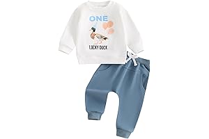 Toddler Baby Boy's First Birthday Outfit: One Lucky Duck Mallard Sweatshirt and Jogger Pants Set