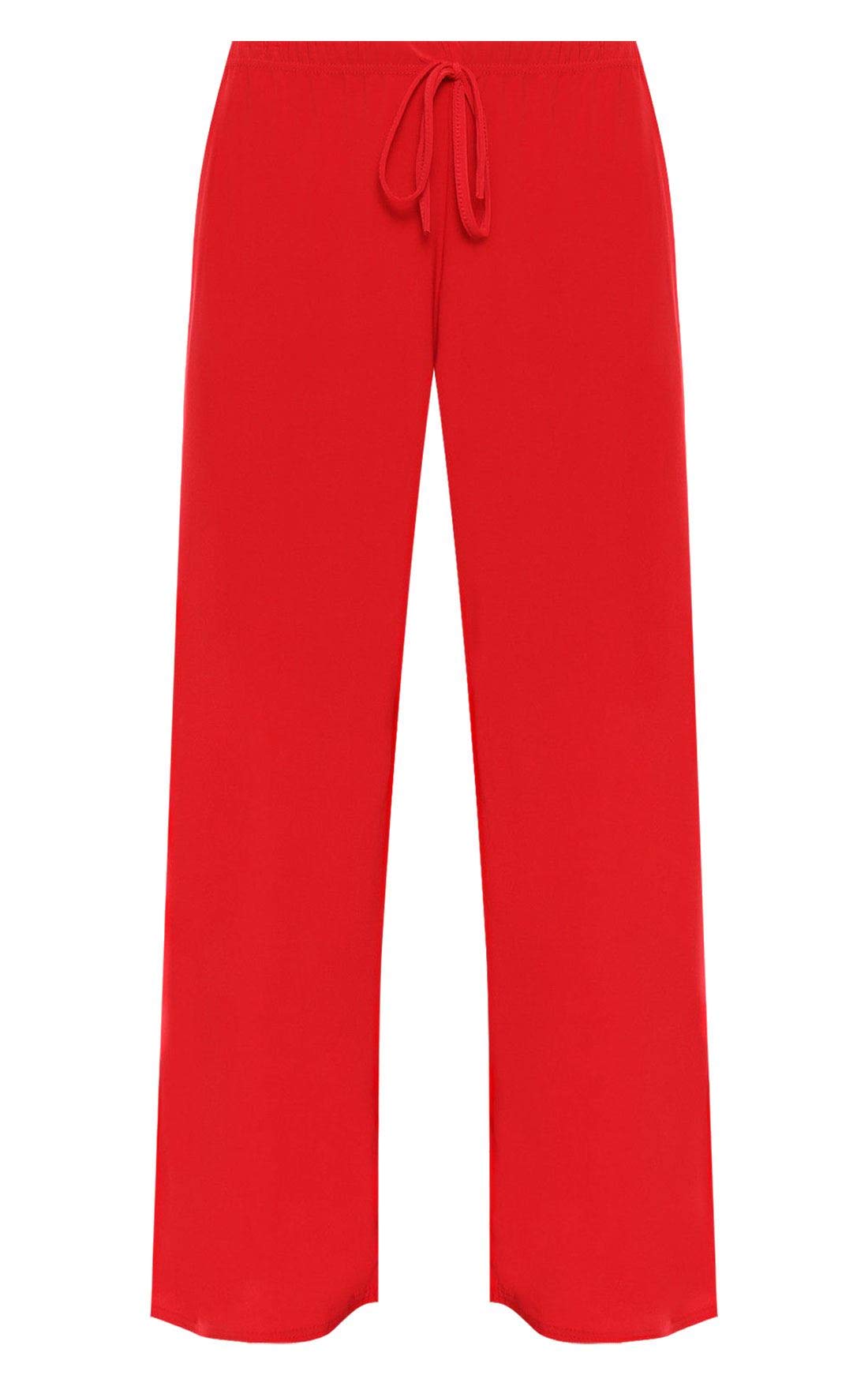 WearAll New Ladies Plus Size Palazzo Trousers Womens Baggy Flared Wide Leg Pants Red 18