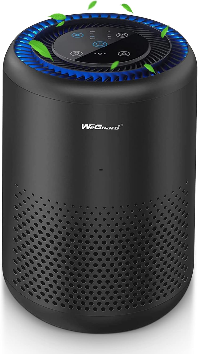 WeGuard K300 HEPA Air Purifiers for Home Bedroom, H13 True HEPA Filter Removes 99.97% of Hair, Fur, Dust, Bacteria, Viruses, Smoke, Mold, Pollen, Allergens, Odor, Quiet Mode, Ozone Free (Black)