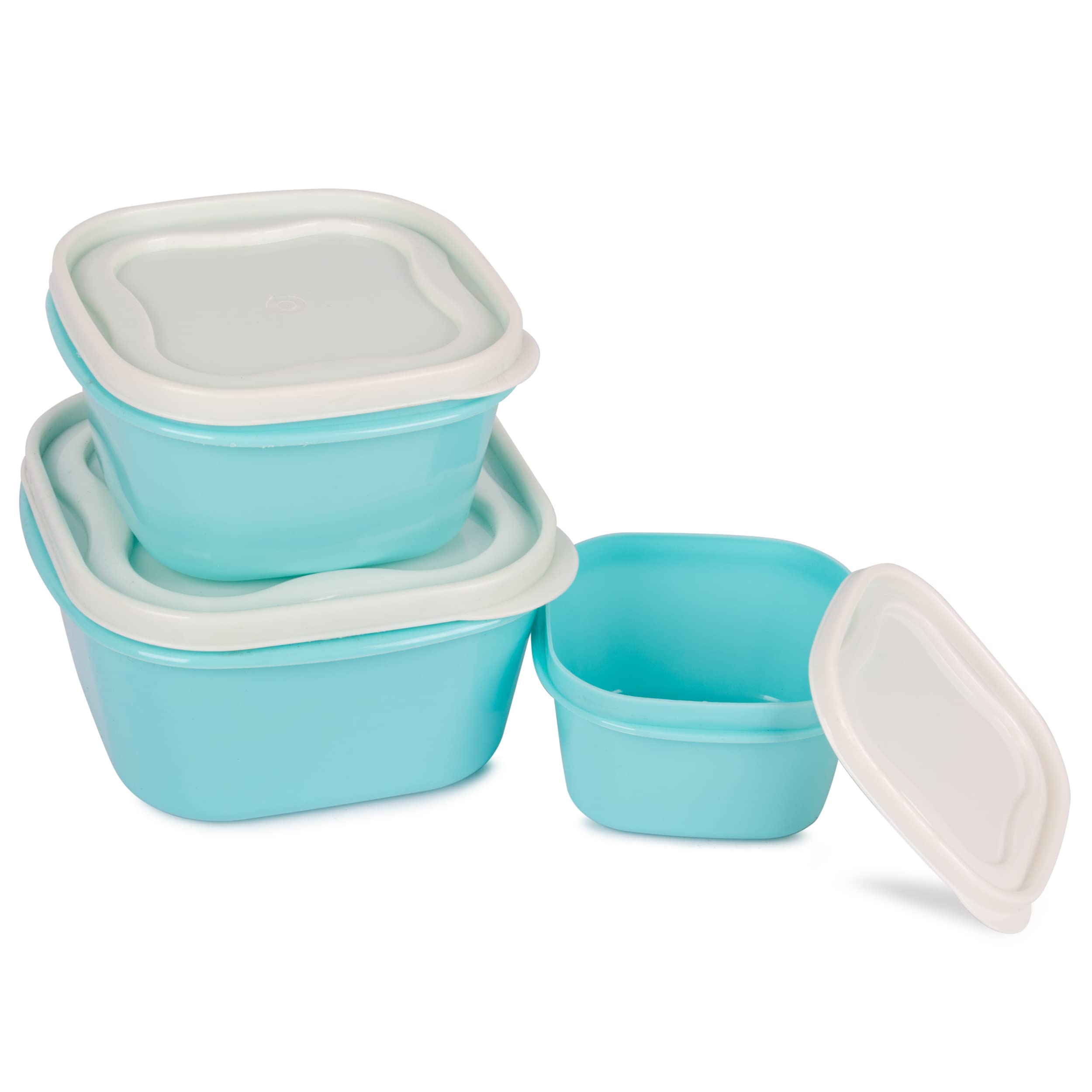 VeeBee Sqaure Plastic Air Tight Storage Containers/Box/Lunchbox/Dabba For Kitchen/Home In Size 1.4L, 0.8L, 4L Pack of 3 Pcs (Blue)