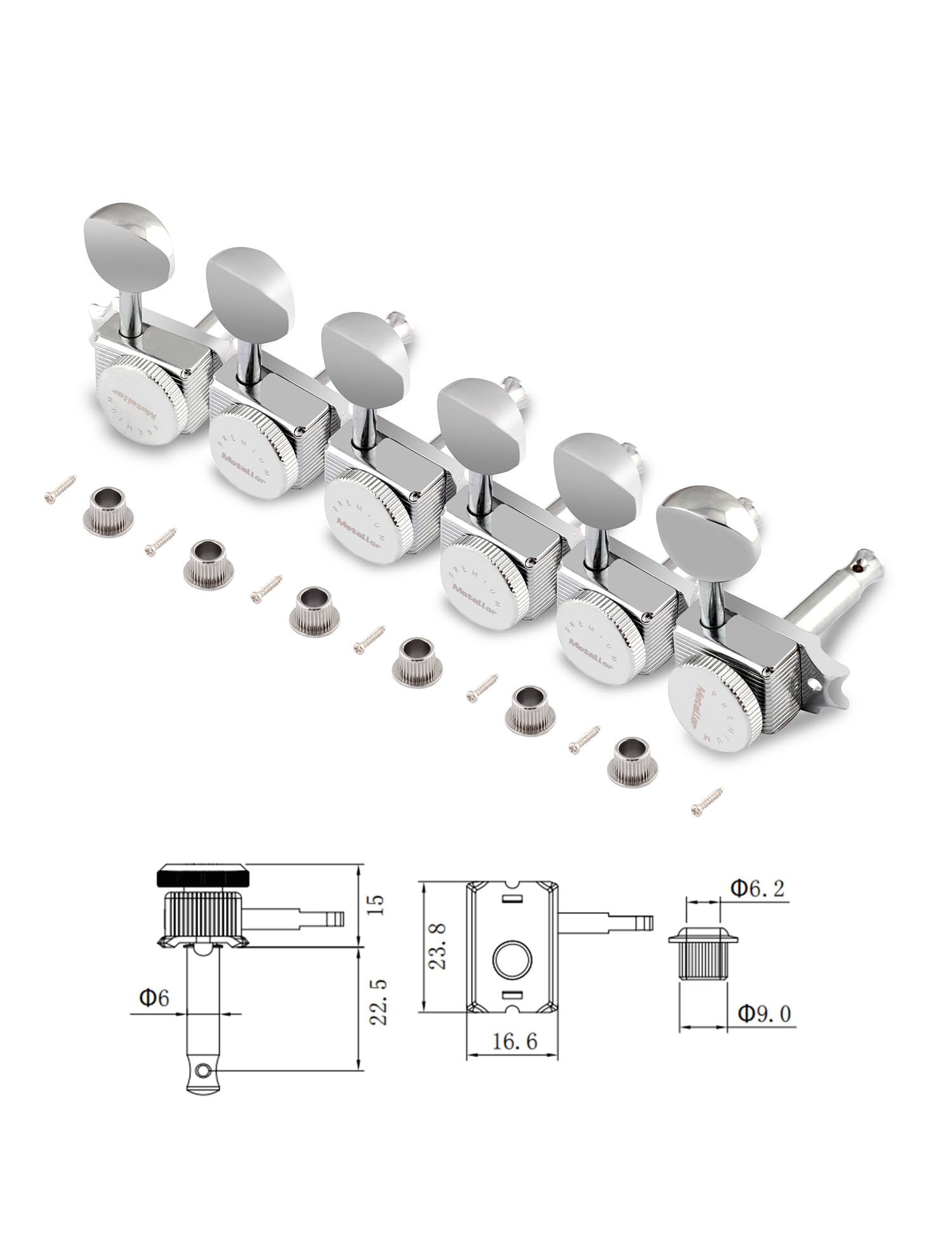 Metallor Vintage Locking Guitar Machine Heads Sealed String Tuning Pegs Tuners Tuning Keys 1:18 Gear Ratio 6 In Line for ST TL Style Electric Guitar or Acoustic Guitar Oval Nickle Buttons Chrome.