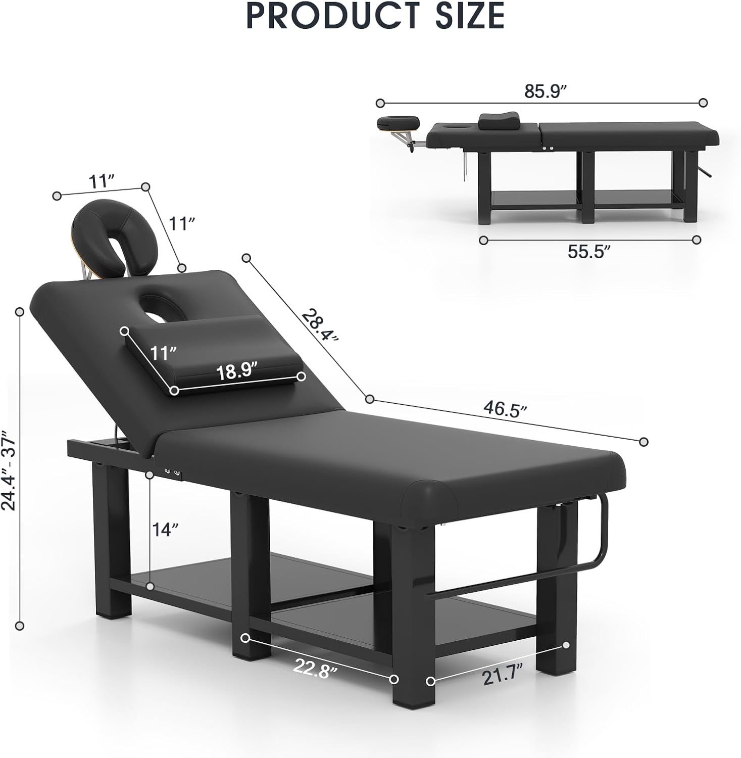 Artist hand Heavy Duty Wide Stationary Massage Table Metal Frame PU Leather Spa Facial Professional Adjustable Massage Bed with Headrest for Treatment Physical Therapy Tatoo Salon Equipment