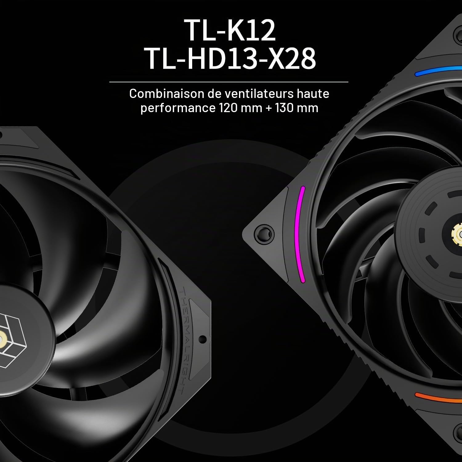 TR-Royal Pretor 130 Ultra Black Refroidisseur CPU, 7 caloducs Refroidisseur CPU-Kühlung, couvercle supérieur noir brossé, pour Intel LGA115X/2011/1700/1851, plateformes AM4/AM5, Double tours et