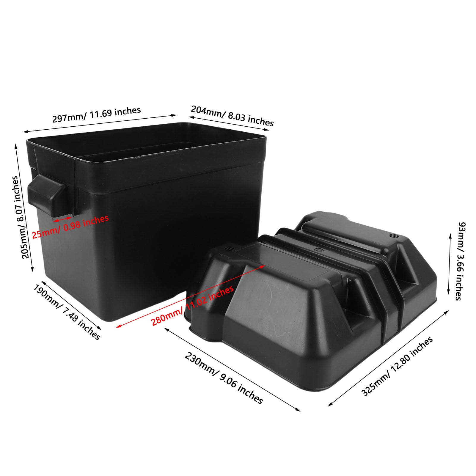 RV Box Batteria, Custodia per Batteria 12 V per Auto, Yacht, Rimorchi con Cinghie e Hardware, Ideali per Batterie <275x185x195 Mm, Materiale ABS, Facile Installazione