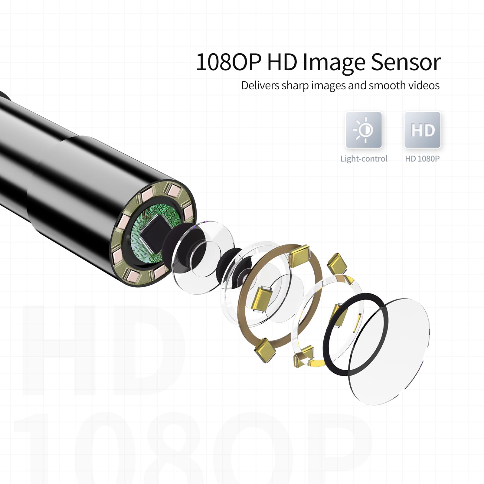 Caméra endoscopique avec 8 lumières LED, endoscope HD 1080p avec écran de 4,3", câble semi-rigide, caméra d'inspection étanche IP67 pour automobile, plomberie, drainage, tuyau (10 m)