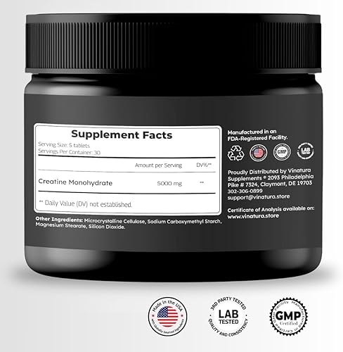 Miniatura 2 de VINATURA Píldoras de monohidrato de creatina 0.18 oz - tabletas de creatina, píldoras de creatina para hombres, mujeres, creatina en cápsulas.