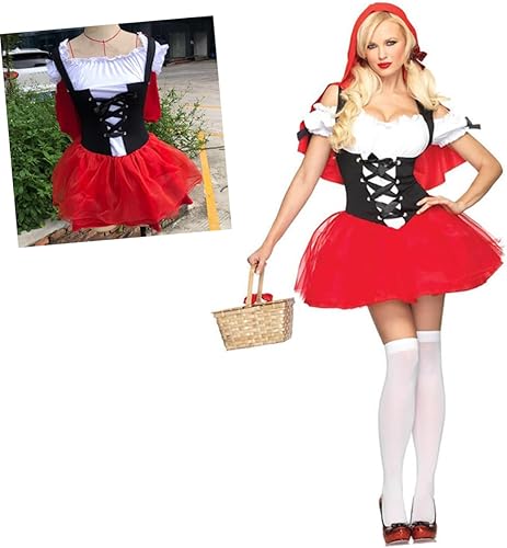 Miniatura 9 de Vestido rojo para mujer con capucha roja con velo, disfraces de Halloween, disfraces de adultos, disfraz rojo, baile de graduación, trajes rojos