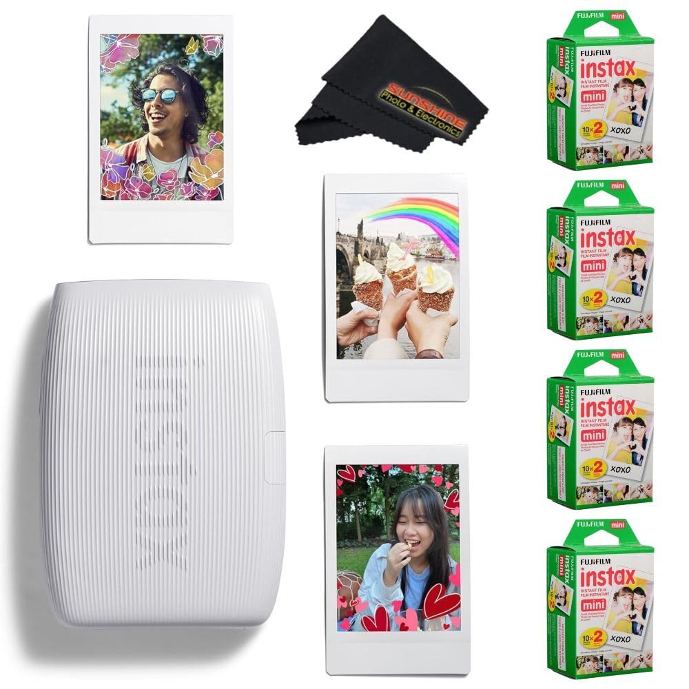Fujifilm INSTAX Mini Link 3 Smartphone Printer with INSTAX Mini Instant Film and Sunshine Microfiber Cleaning Cloth... (Clay White, 4 Twin Pack (80 Sheets))