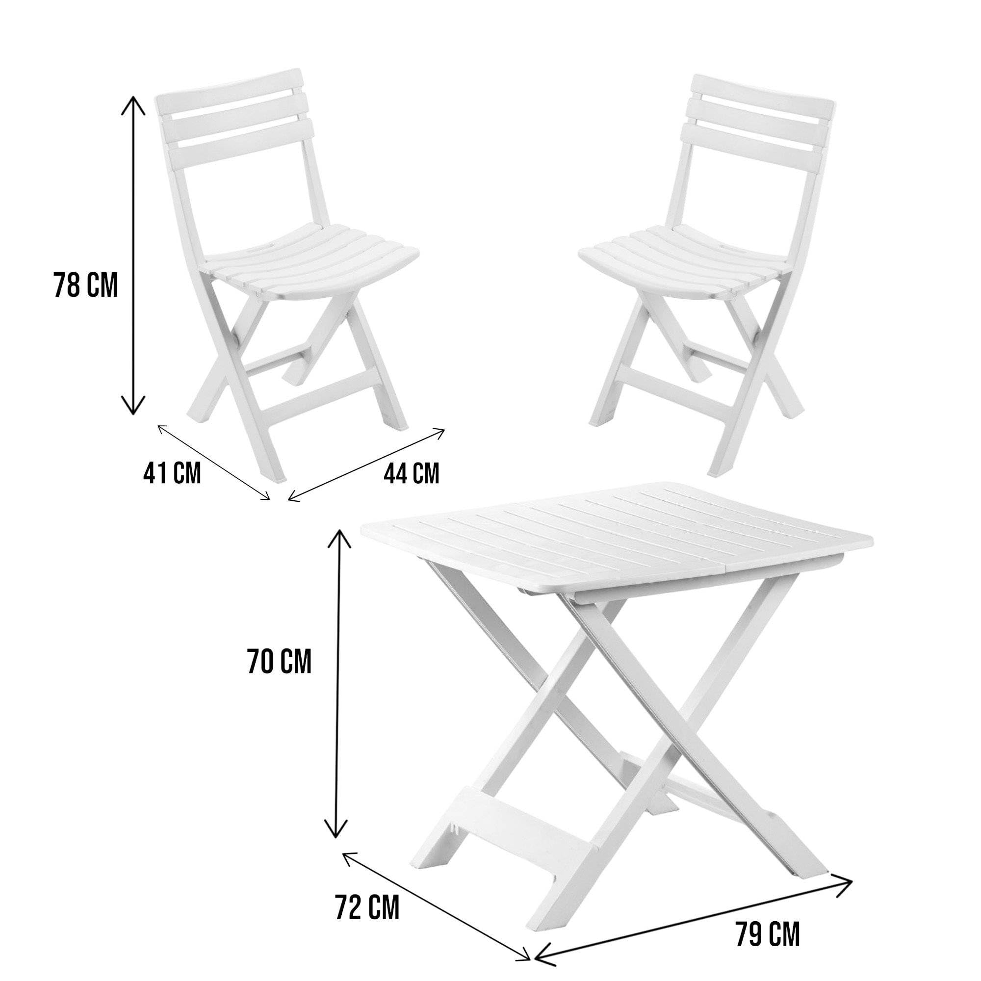 Dmora Set da Esterno Composto da:2 sedie ed 1 Tavolo, Made in Italy, Color Bianco
