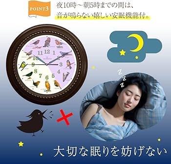 Amazon.co.jp: 野鳥の電波時計 掛け時計 安眠機能 直径40cm 大型