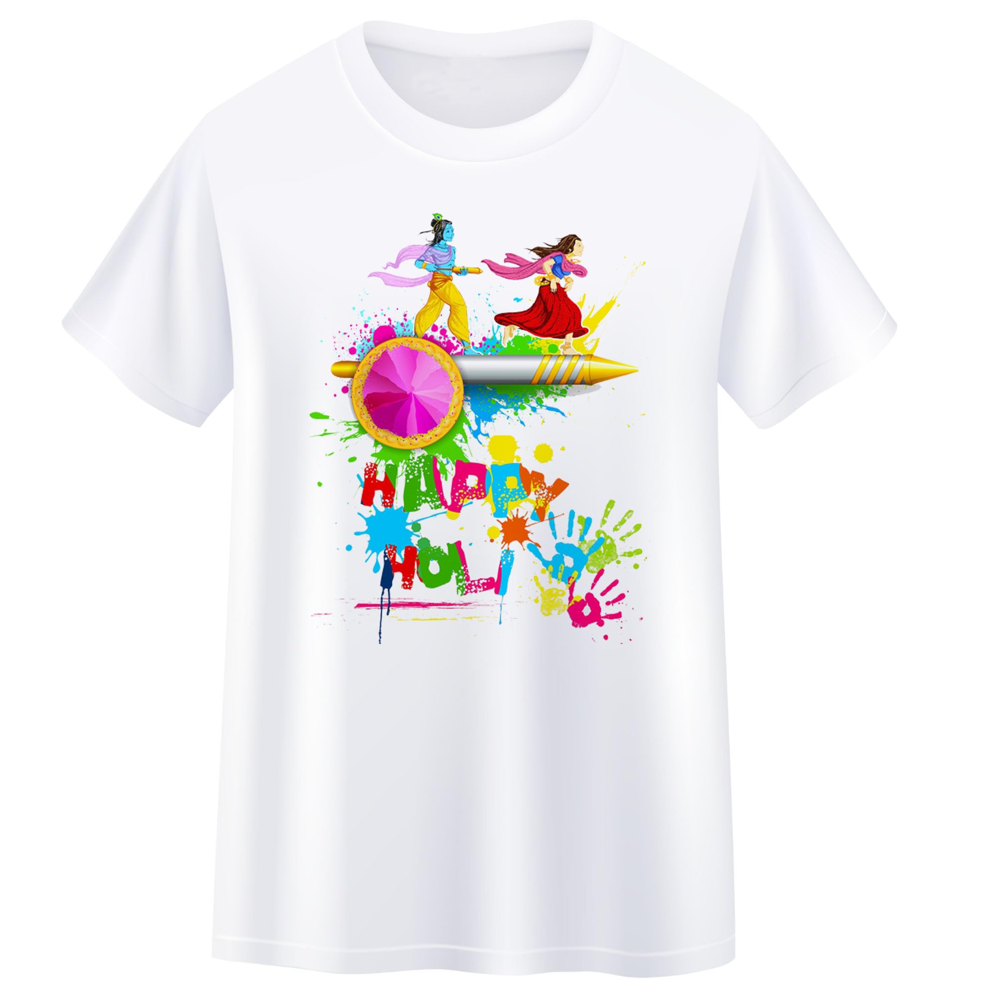 Unisex Holi T-Shirt Assorted Desgion Polyster Febric Holi T-Shirt for Men Women and Couple