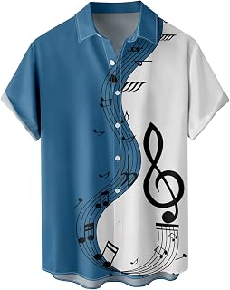 Men Shirts Long Sleeve White Men's Casual Music Patchwork Print Shirt Short Sleeve Shirt Button Lapel Short Sleeve Shirt Top Turn Down Collar Blouse Scoop Neck Long Sleeve Shirts for Men