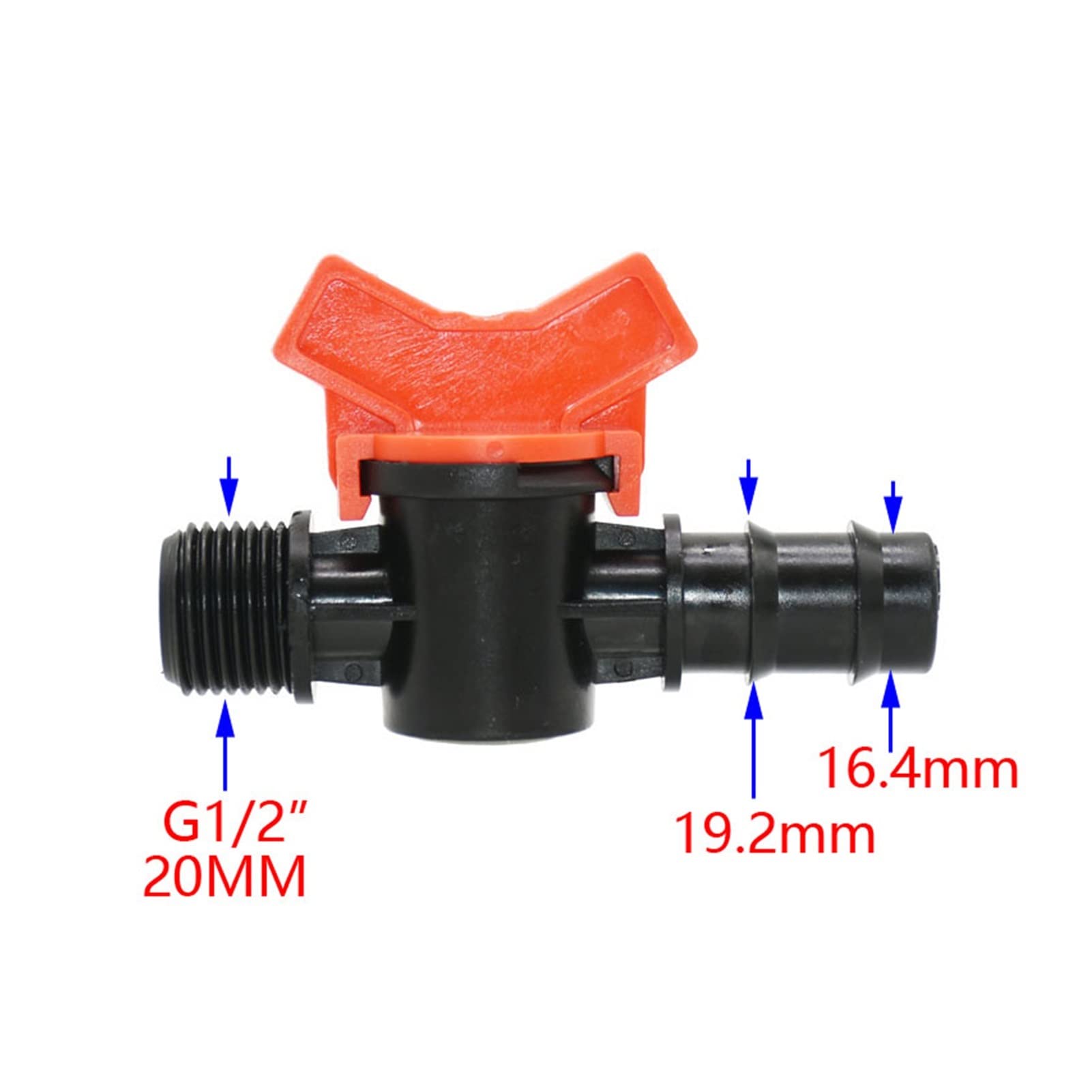 Raccord de Tuyau D'Arrosage Pour Arrosage 1/2" 3/4" Mâle Vers 3/8" 1/2" 3/4" Robinet de Jardin Vanne D'Irrigation Cannelée Mini Vanne Grue Raccord de Tuyau Pe 25 Pièces/1I2 À 20 Mm