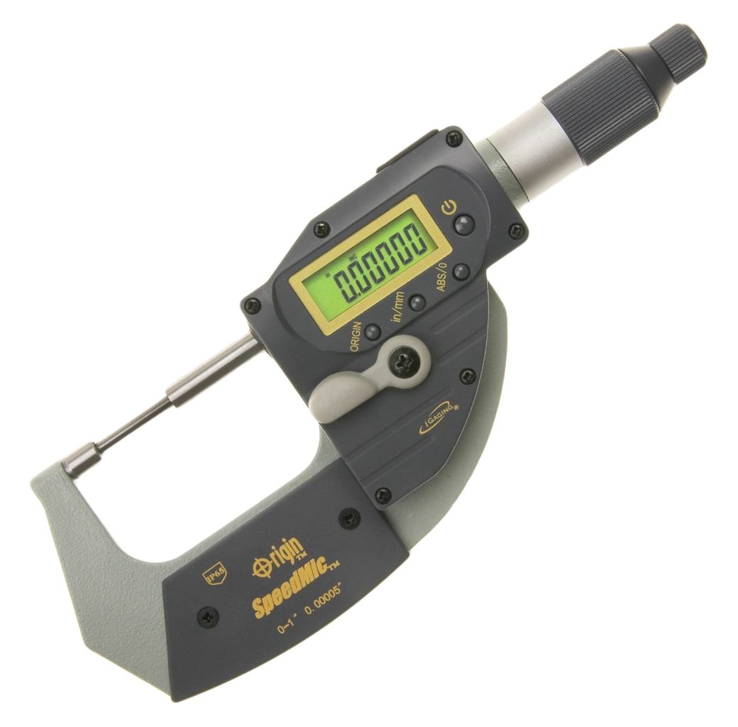iGaging 1" Pin/Spline Anvil Micrometer Digital Quick Absolute Origin SpeedMic Snap Indicating Lever Action Gage IP65 Coolant Proof