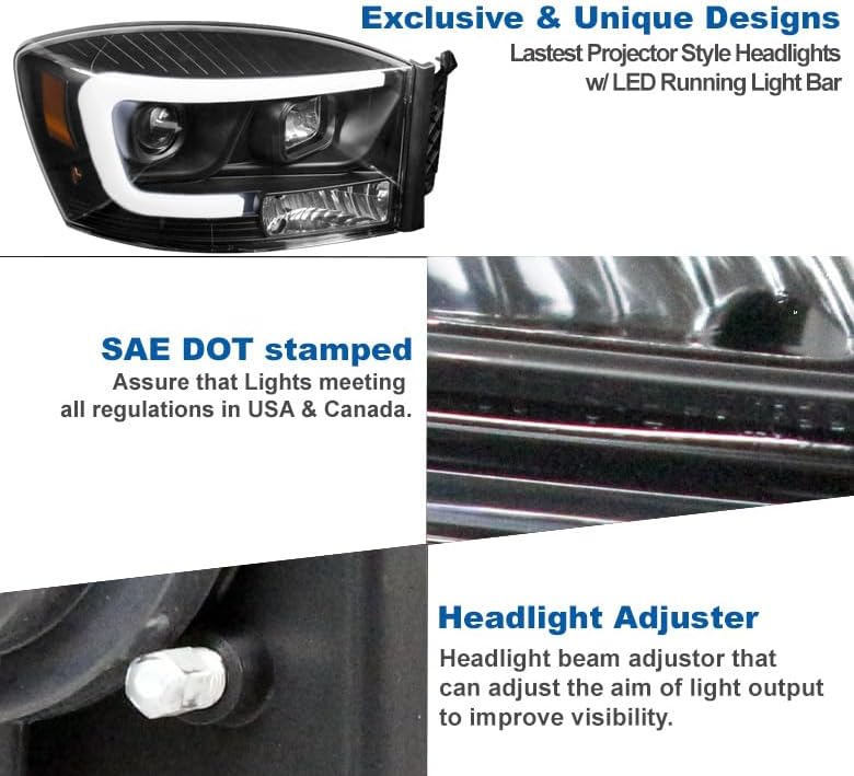 LED Black Projector Headlights Headlamps For 2006-2008 Dodge Ram 1500 2500 3500