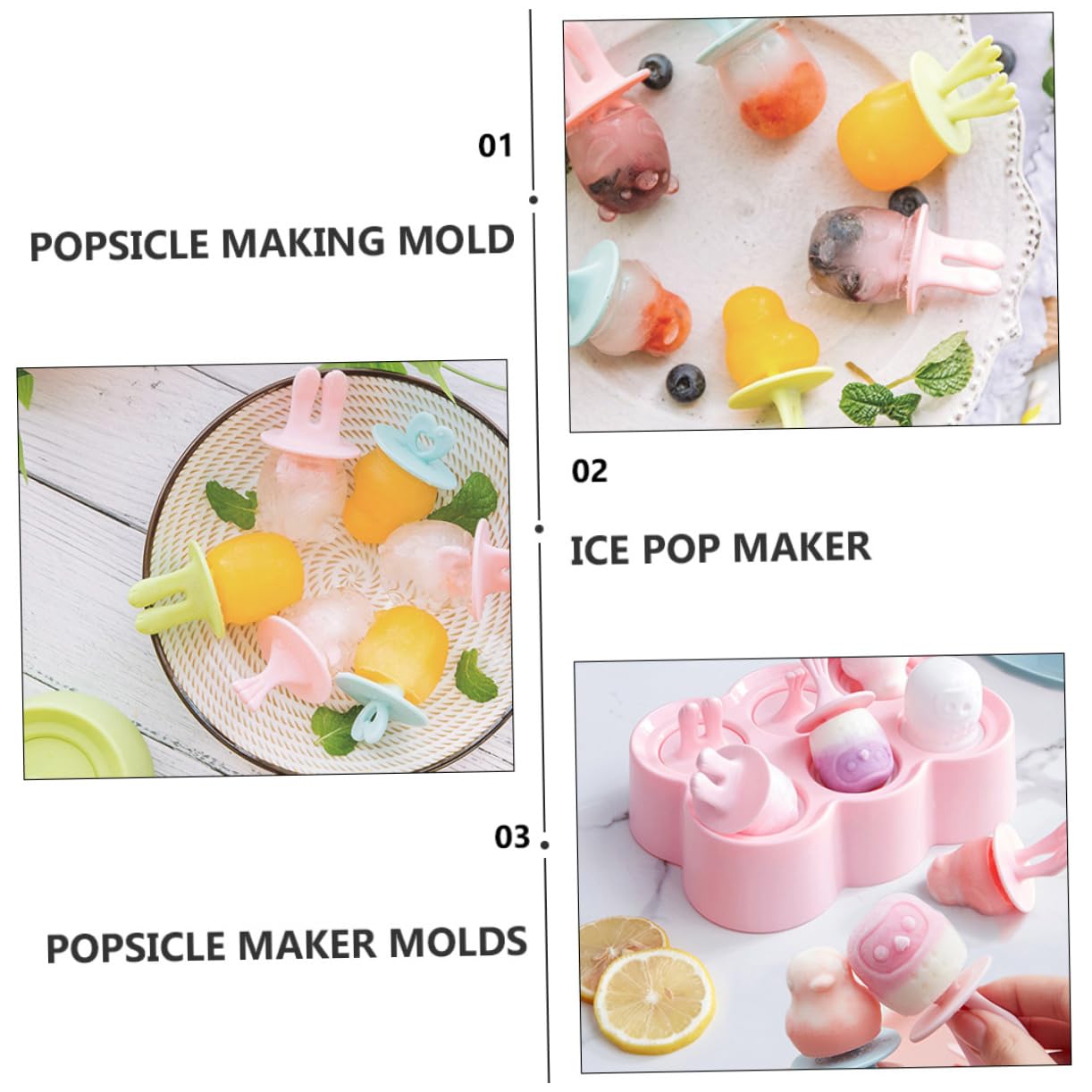 Zerodeko Sets de Moules à Glace en Silicone Réutilisables Lot de 4 Forme Animal Faciles à Nettoyer Rangement Pratique Glaces Maison, Diy