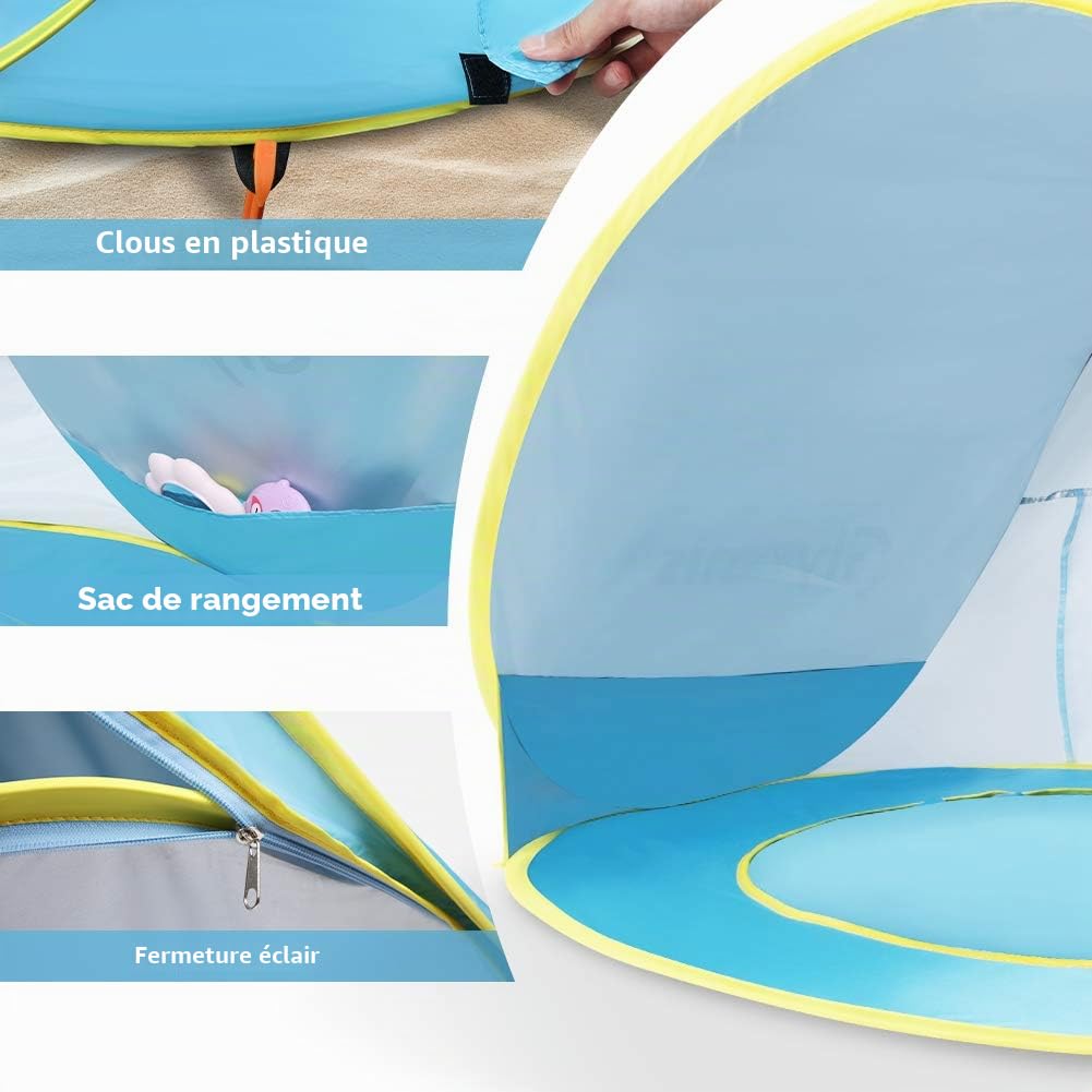 Glymnis Tente de plage pour bébé avec protection UV UPF 50+ Sun Shade Shelter pour bébé 0-3 ans