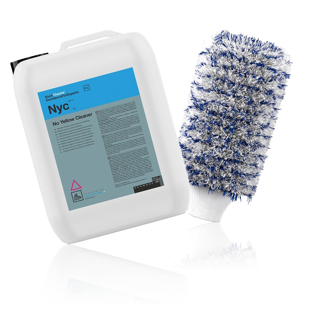 wortek Koch Chemie No Yellow Cleaner 10 l NYC wraz z rękawicą do mycia z mikrofibry Anti Gilb GFK środek czyszczący żelcoat środek do usuwania żółknięcia