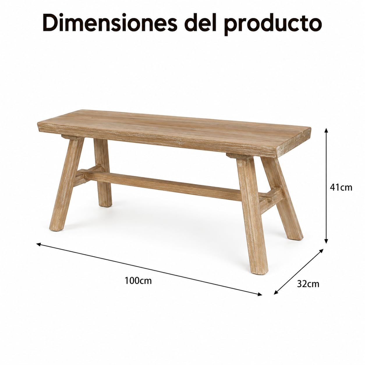 Banco Madera Maciza de Estilo WABI Sabi-Banqueta de Madera Envejecida con Diseño Rústico-Asiento de Madera Natural para Recibidor, Salón, Dormitorio, Comedor y Pasillo 100x32x41cm XZ-24895