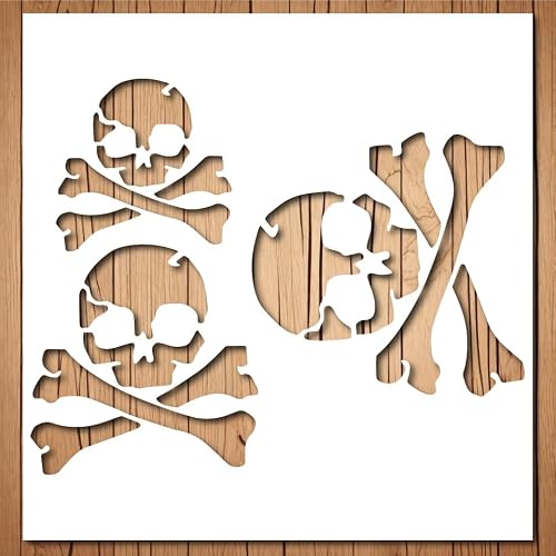 Skull and Crossbones Stencil | Reusable Halloween Horror Heaven Skeleton Skull Stencils for Painting on Wood, Glass, Wall, Rock, Walls, Canvas, Glassware | Skeleton Skull Stencil Template (6X 6 Inch)