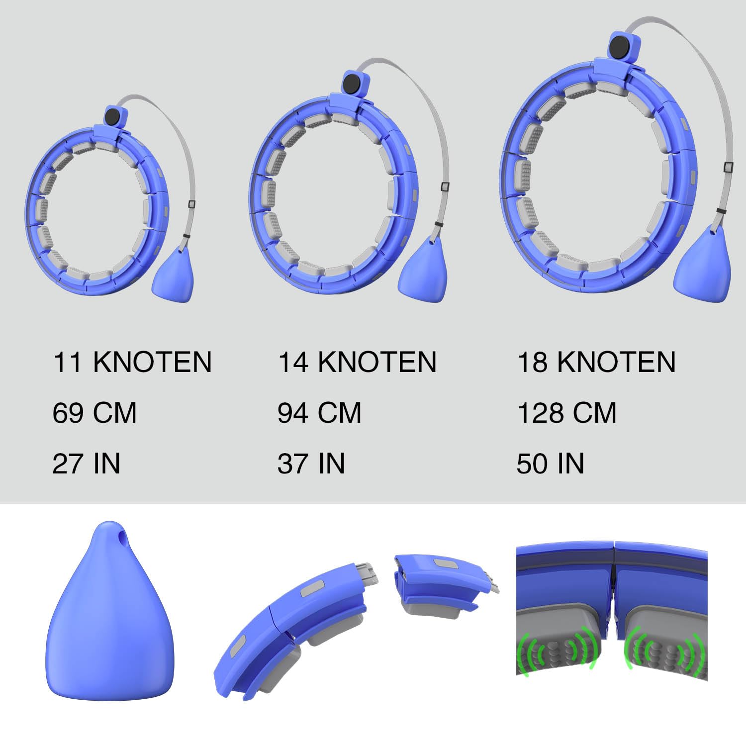 Hula Hoop Reifen Erwachsene, Hula Hoop mit Gewicht Kugel, Hoola Hoop zum Abnehmen, Hula Hoop Leise XXL 128CM, Hullahub Reifen, 18 Knoten, Einstellbar und Abnehmbar, Fitness Hula Hoop Reifen