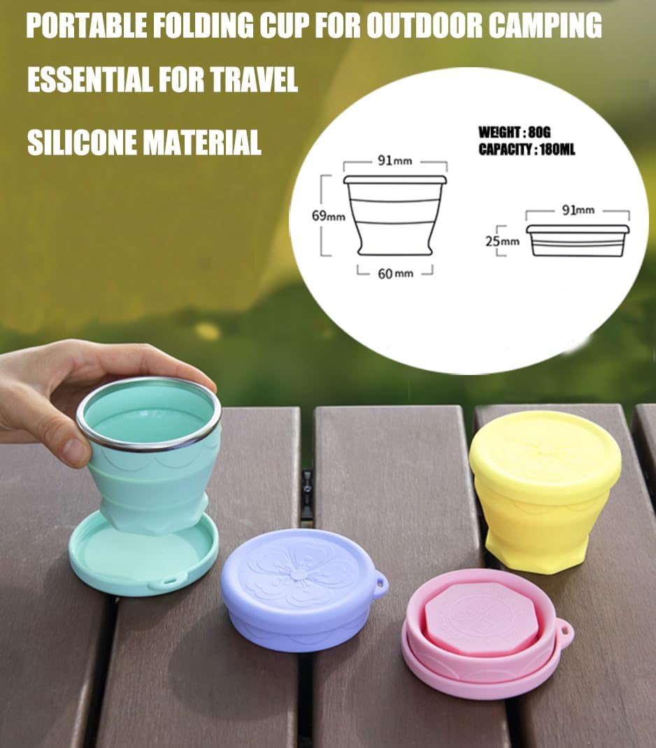 Collapsible Silicone Travel Cup, Portable Folding Cup with Lid, Stretch Water Cup for Outdoor Camping (Mint green)