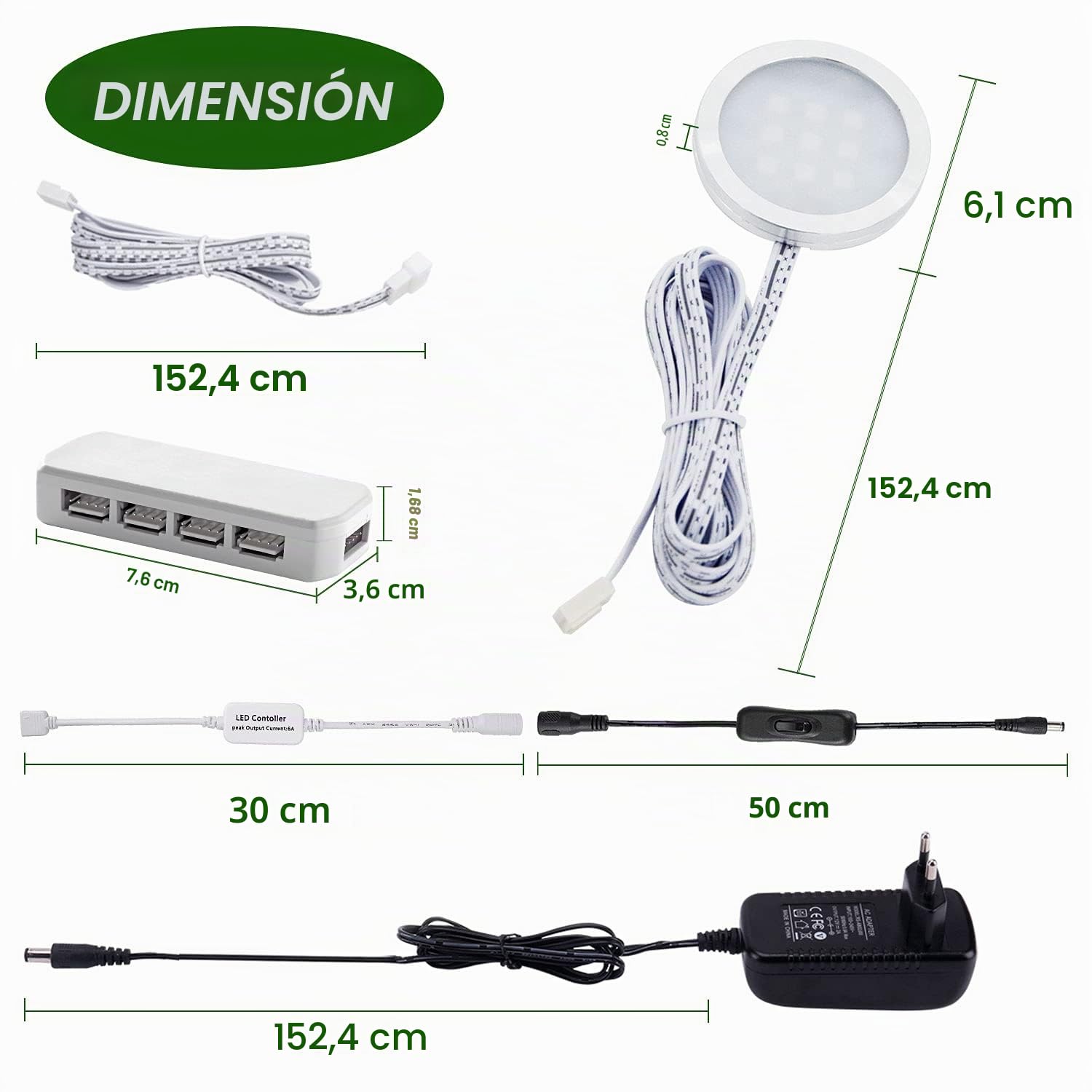 AIBOO Cocina LED RGB debajo de la lámpara del gabinete con control remoto inalámbrico RF, Iluminación empotrada ultradelgada redonda para armario, Luces LED RGB para escaparate 12V 12W(Paquete de 6)
