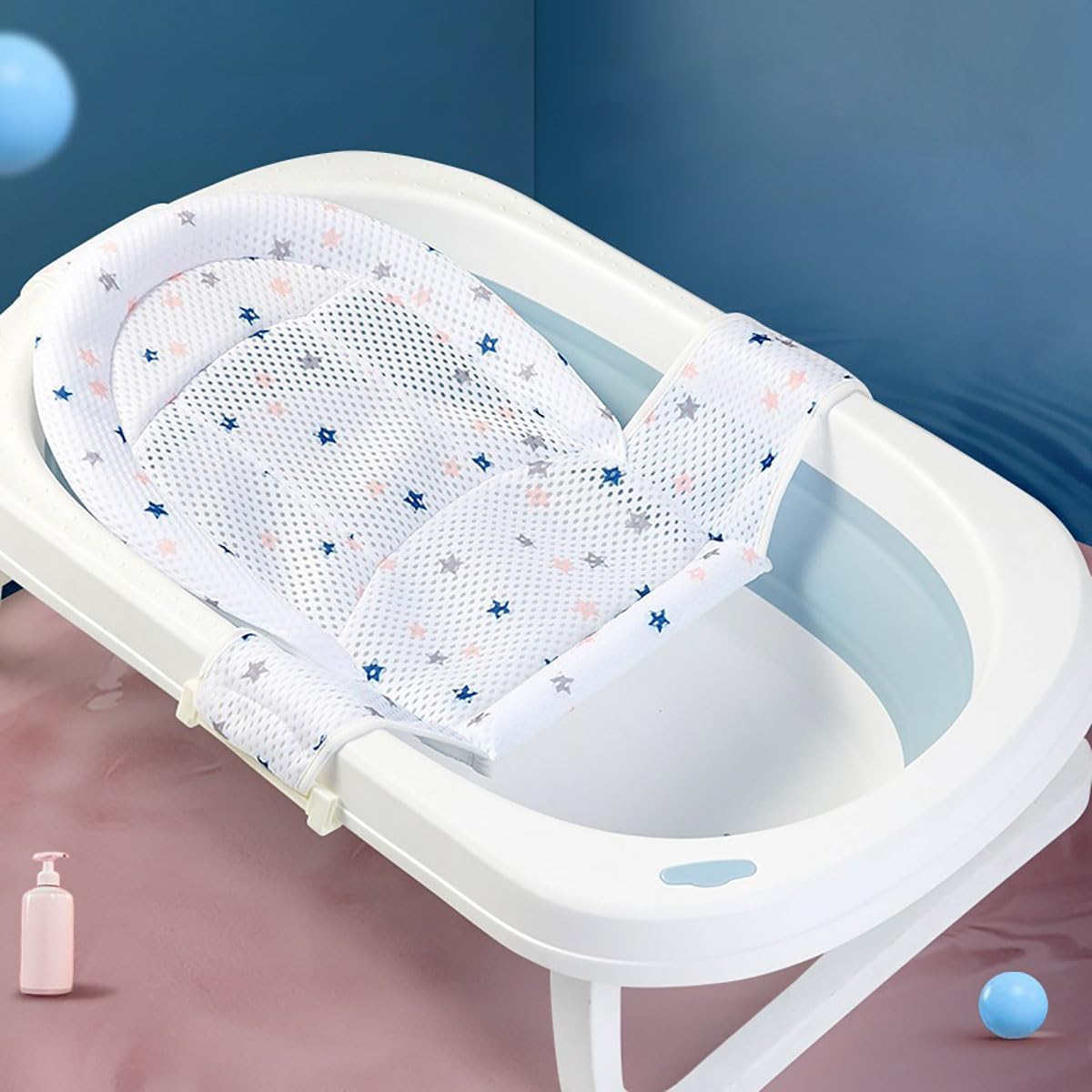 Baby Bath Seat Support Net Soft Headrest Baby Bath Cushion Pad,Net Slip Proof Mesh Comfortable with Safety Support Corner for Babies Newborn (White)