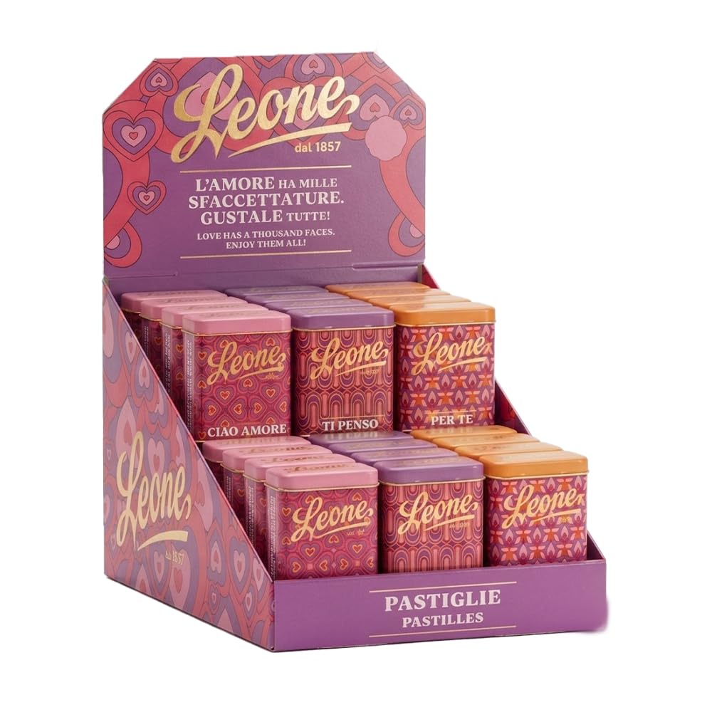 Pastiglie Leone Miste Dissetanti LOVE Espositore 24 Lattine da gr.30
