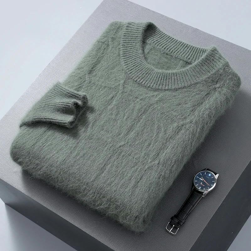 Autumn Winter Cashmere Sweater Round Neck Men's Thickened Sweater Simple Knitted Twisted Flower Warm Pullover4