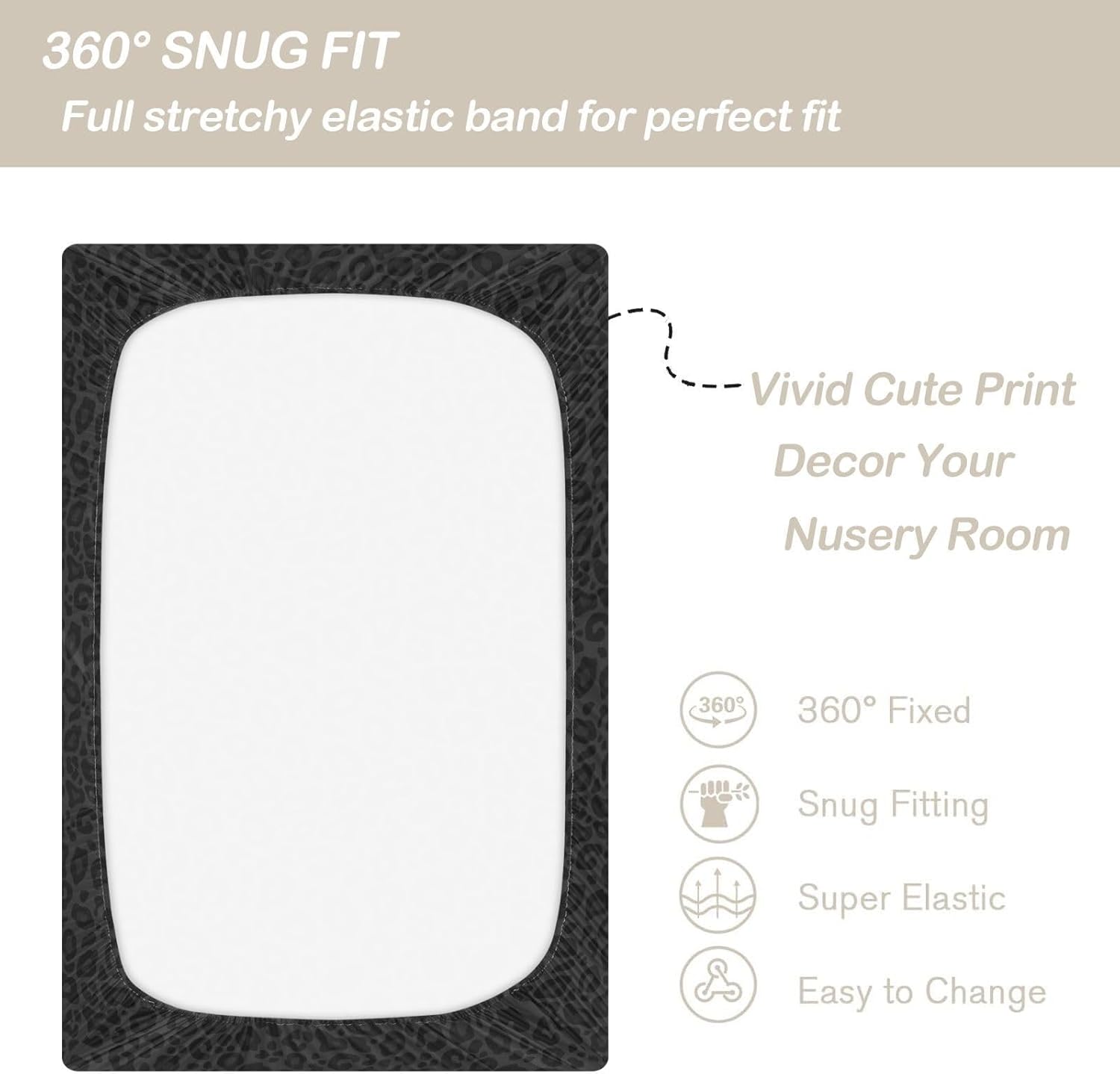 CaTaKu Baby Crib Sheets Dark Animal Cheetah Print Mini Crib Sheets Fitted for Girls Boys,Neutral Soft Toddler Mattress Bed Sheets for Crib,28"x 52"