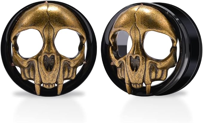 TBOSEN 1 Par de Pendientes de Tornillo El Diablo Esqueleto en Forma de Corazón de Acero Inoxidable Altavoz Túnel Tapón Expansor Perforado Regalo de Moda
