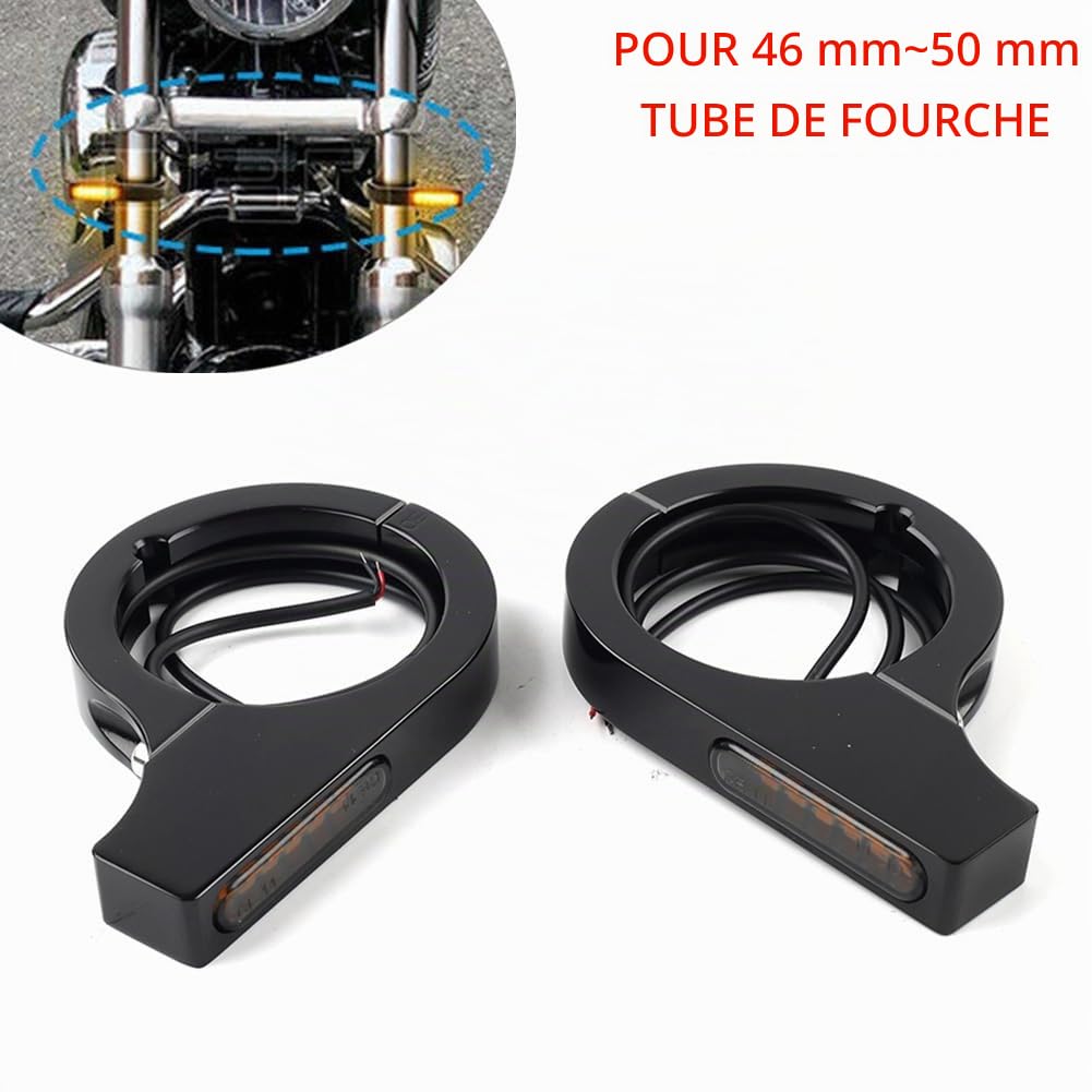 Bacar Clignotant de fourche à LED 46-50 mm pour moto, ambre, CNC, noi