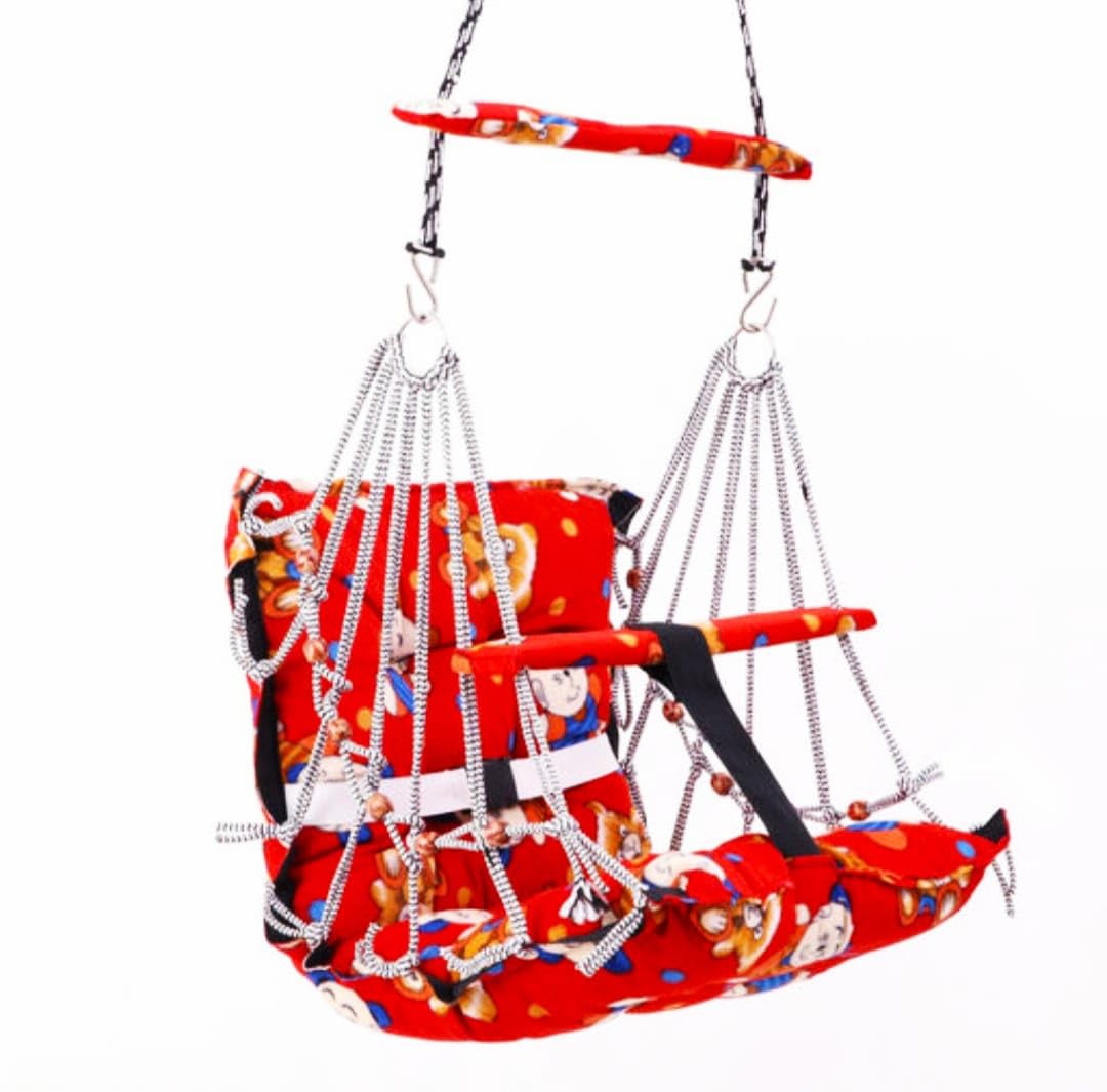 Swing Hammock, Black and White Checkered Pattern, Hanging Cradle with Colorful Beads, Indoor Outdoor_Use-image-6