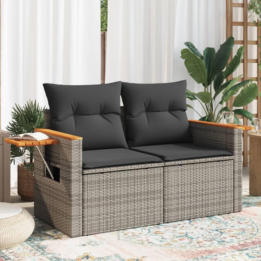 IKAYAA Divanetto da Esterno 2 Posti con Contenitore Divano da Giardino in Polyrattan Salotto da Giardino in Polyrattan Set da arredo per Esterno con Cuscini-Grigio-2 pz