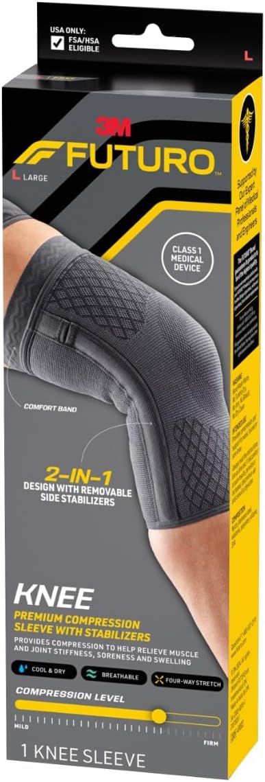 Premium Compression Knee Sleeve with Stabilizers, L