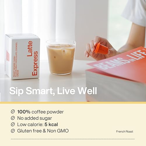 Miniatura 3 de SATURNBIRD Express Instant Coffee, Latte & American Flavor MixTostado oscuro, café helado instantáneo en frío, polvo de arábica liofilizado, 24