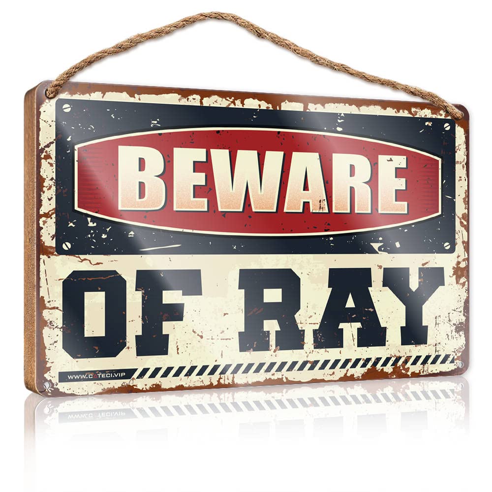HELIOFORGE Wood Door Sign Beware Of Ray Wooden Sign(20X30CM)