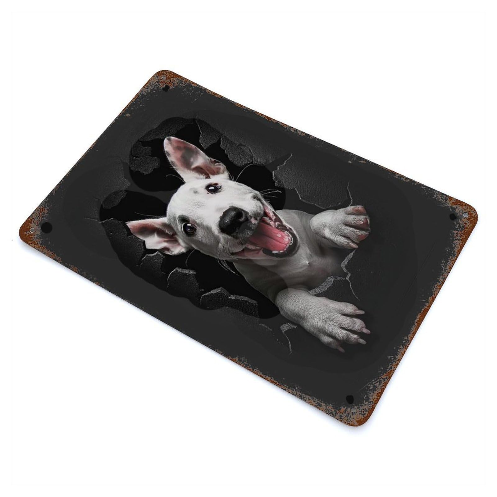 Rust Effect Bull Terrier Weathered Tin Sign 11.8"x7.9", Shabby Chic Decor for Patio, Garden Room And Bar Decor
