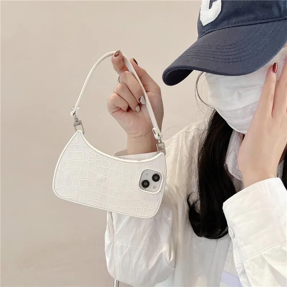 Funda de teléfono con diseño de Bolso de Moda Simple para iPhone 11, 13, 12, 14, 15 Pro MAX, Linda Funda Trasera de TPU Suave para teléfono, Color Blanco, para iPhone 14 Pro