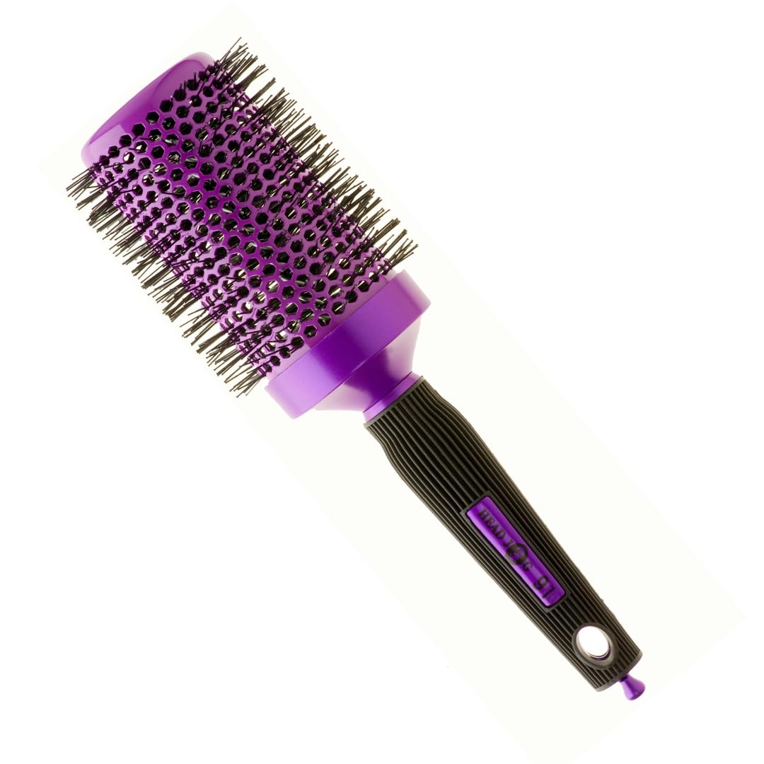 Head Jog 91 Purple Radial Brush. Ceramic Coating Barrel with Ionic Bristle & Rubber Handle. Lightweight & Durable Hair Brush for Hairdressing. Reduce Frizz for Healthy Looking Hair. (60mm)