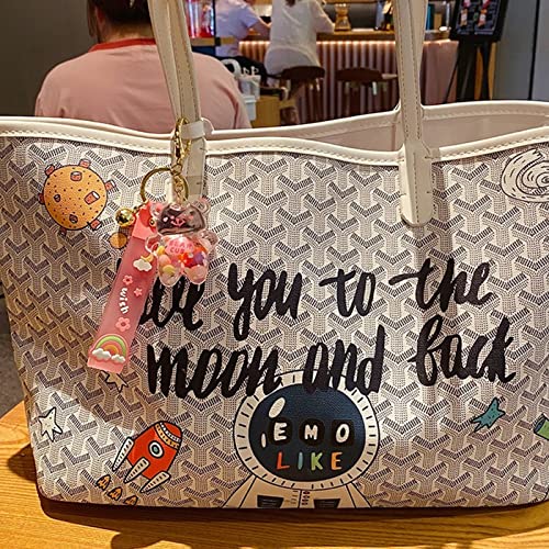 Kawaii Keychain Bear Liquid Floating Quicksand Cute Keychains Bag Charm Wristlet Bracelet Key Ring For Women Girl (Pink) #TOP4