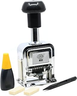 FIS® Numbering Machine, 6 Digits, Heavy Duty Automatic, English Numbering, All Metal, Manual Adjustable, Including Set of 2 Dry Pads+Ink Bottle+Stylus-FSNMN6E