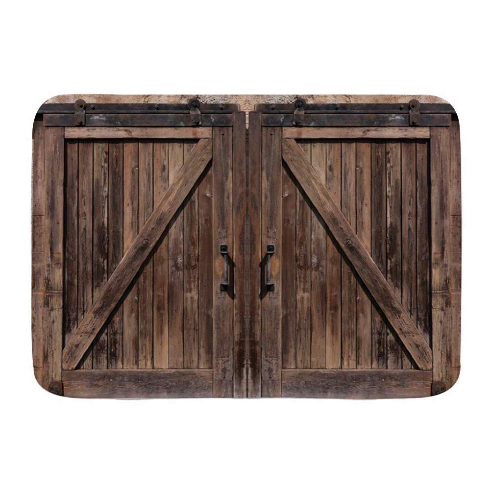 MinaloNon-Slip Bath Mat,Rustic Wooden Barn Door in Stone Farmhouse Image Vintage Desgin Rural Art Architecture,Personalized Decor Bathroom Floor Rug,75 x 45 cm