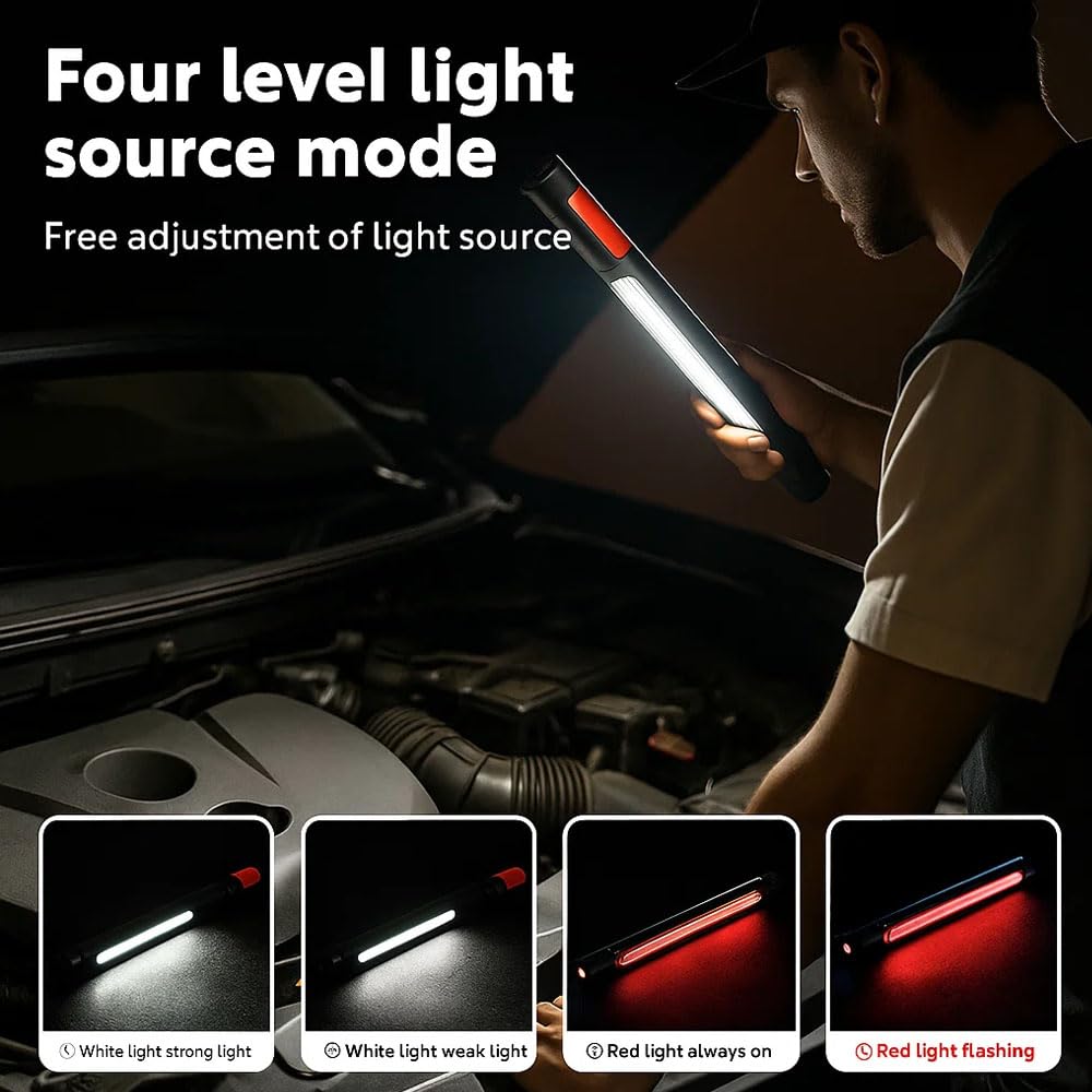 Lampada da lavoro magnetica ricaricabile a LED, lampada da lavoro sottocofano for meccanici/riparazioni auto/officina, lampada portatile senza fili con potente magnete e gancio for appendere(2 Pcs)