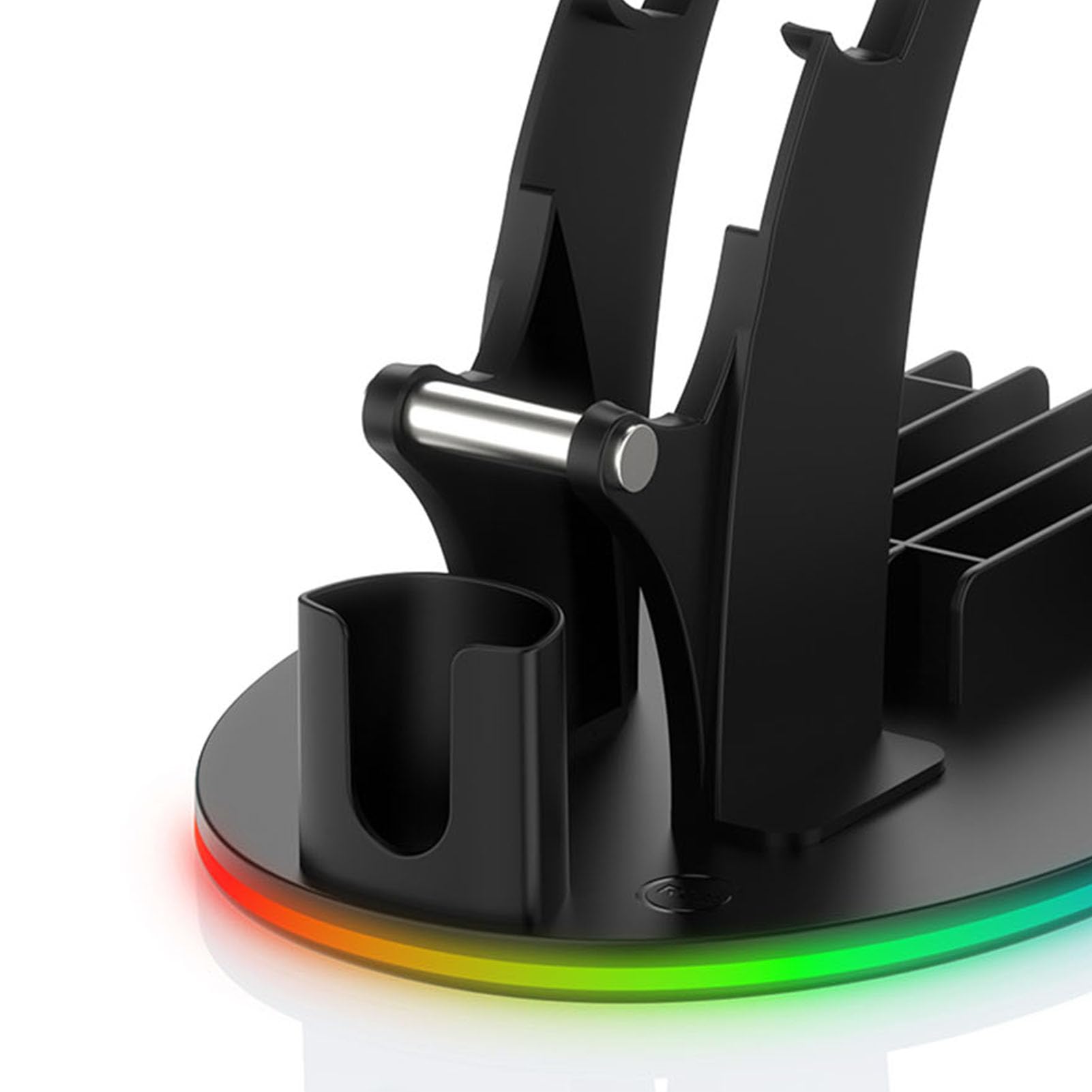 XUMIUZIY Supporto per Controller da Tavolo 4 in 1, Support per Controller & Cuffie con Luci RGB, Supporto per Cuffie/Gamepad/Telecomando/Disco da Tavolo per PS 5/PS 4/X Box X|S (Black)