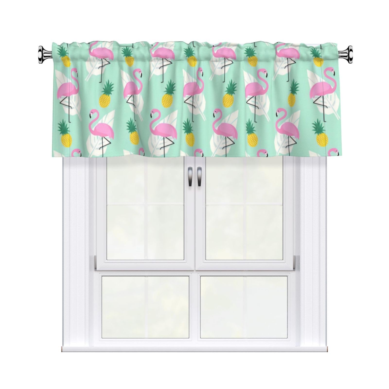 YYHHAOFA pink flamingo pineapples Prints Durable Kitchen Window Layer – 54x18 Inch 100% Polyester Valance with Precision Construction